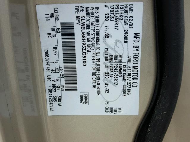 5LMEU68H95ZJ25100 - 2005 LINCOLN AVIATOR 棕色 照片 10