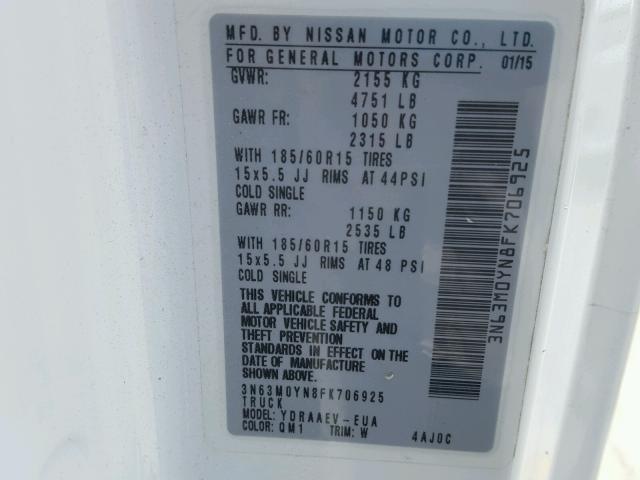 3N63M0YN8FK706925 - 2015 CHEVROLET CITY EXPRE WHITE photo 10