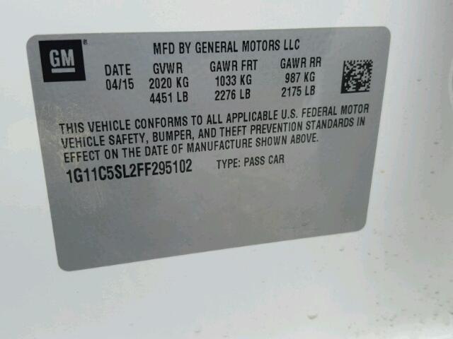 1G11C5SL2FF295102 - 2015 CHEVROLET MALIBU 1LT 白色 照片 10