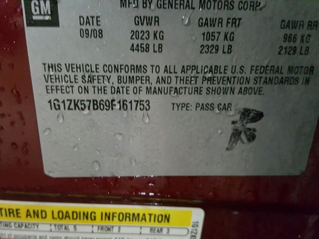 1G1ZK57B69F161753 - 2009 CHEVROLET MALIBU LTZ 红色 照片 10