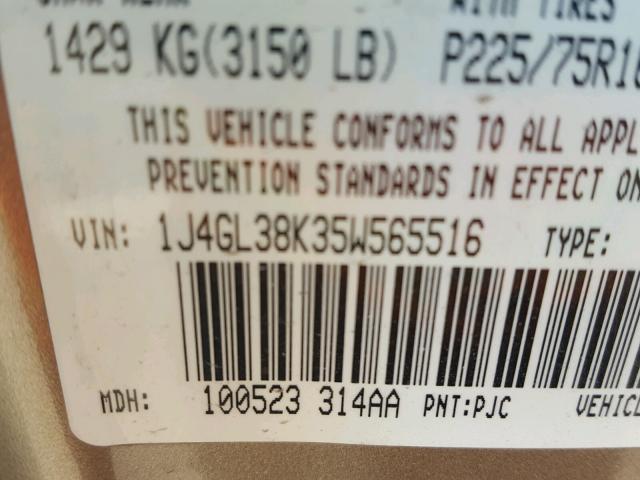 1J4GL38K35W565516 - 2005 JEEP LIBERTY RE GOLD photo 10