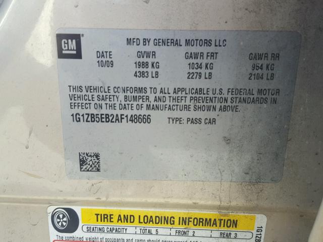 1G1ZB5EB2AF148666 - 2010 CHEVROLET MALIBU LS SILVER photo 10