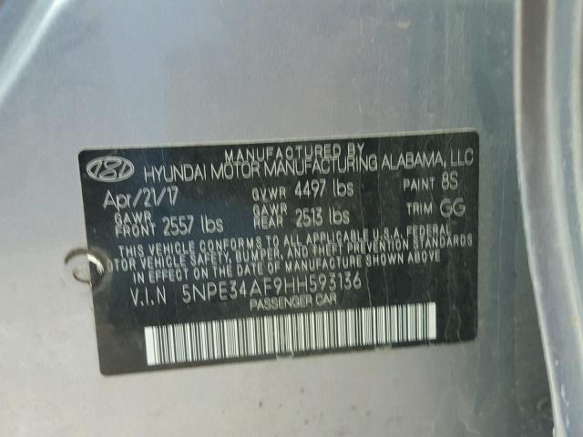 5NPE34AF9HH593136 - 2017 HYUNDAI SONATA SPO SILVER photo 10