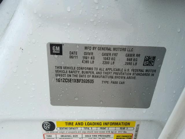 1G1ZC5E1XBF392605 - 2011 CHEVROLET MALIBU 1LT 白色 照片 10