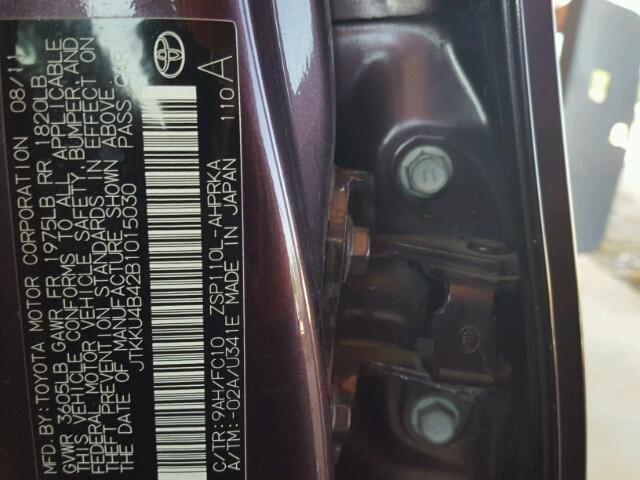 JTKKU4B42B1015030 - 2011 TOYOTA SCION XD MAROON photo 10