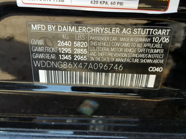 WDDNG86X47A096746 - 2007 MERCEDES-BENZ S 550 4MAT BLACK photo 10