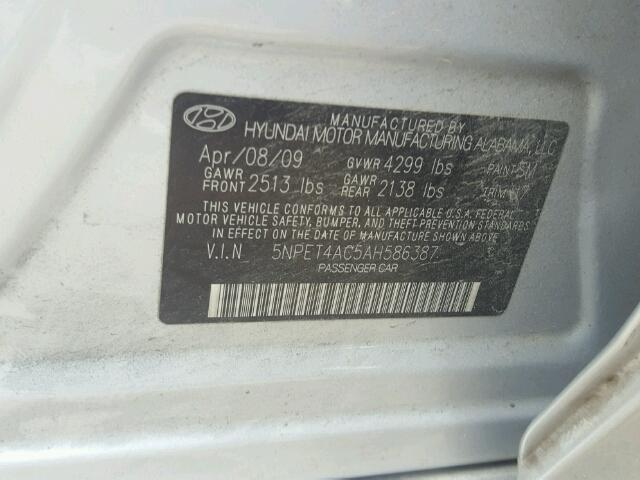 5NPET4AC5AH586387 - 2010 HYUNDAI SONATA SILVER photo 10