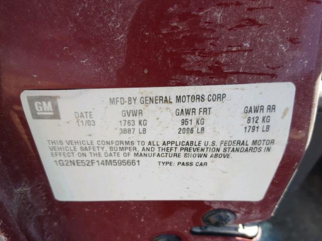 1G2NE52F14M595661 - 2004 PONTIAC GRAND AM S Tünd qırmızı foto 10