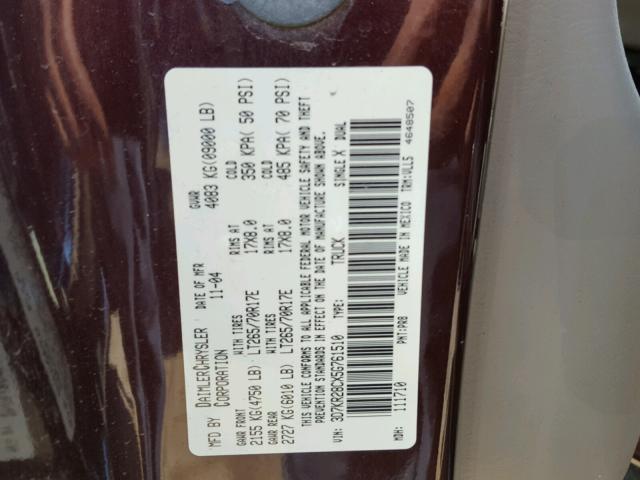 3D7KR28CX5G761510 - 2005 DODGE RAM 2500 S PURPLE photo 10