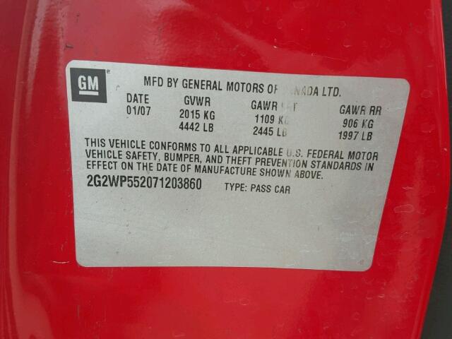 2G2WP552071203860 - 2007 PONTIAC GRAND PRIX RED photo 10