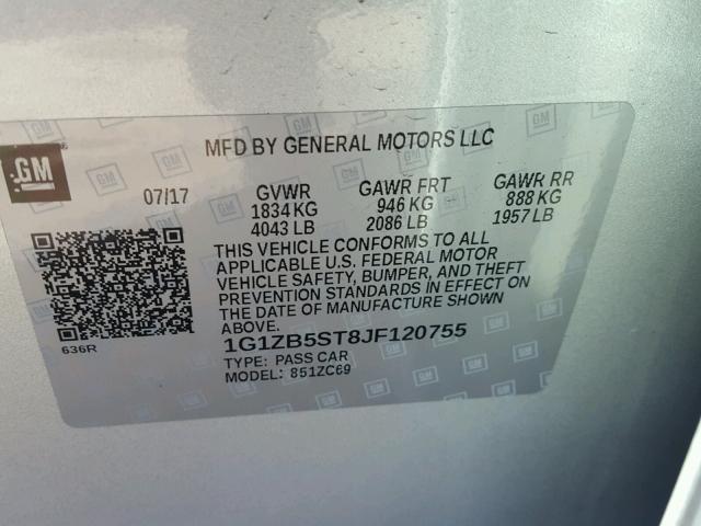 1G1ZB5ST8JF120755 - 2018 CHEVROLET MALIBU LS SILVER photo 10