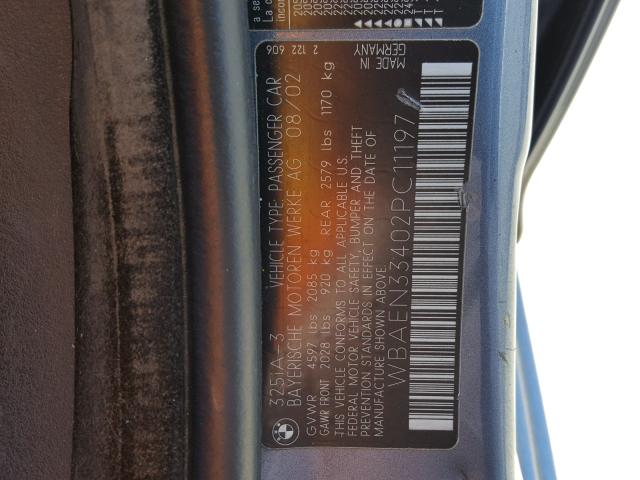 WBAEN33402PC11197 - 2002 BMW 325 IT BLUE photo 10