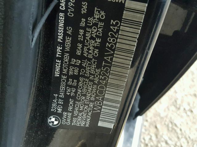 WBACD4325TAV38243 - 1996 BMW 328 I AUTO BLACK photo 10