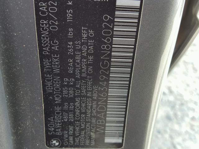 WBADN63492GN86029 - 2002 BMW 540 I AUTO GRAY photo 10