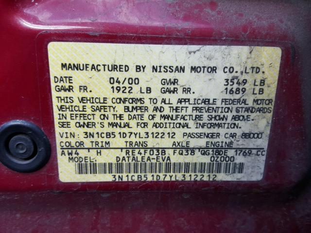 3N1CB51D7YL312212 - 2000 NISSAN SENTRA BAS BURGUNDY photo 10