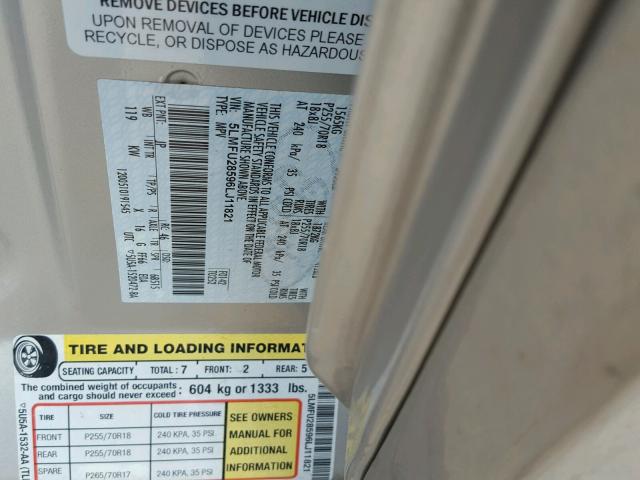 5LMFU28596LJ11821 - 2006 LINCOLN NAVIGATOR BEIGE photo 10