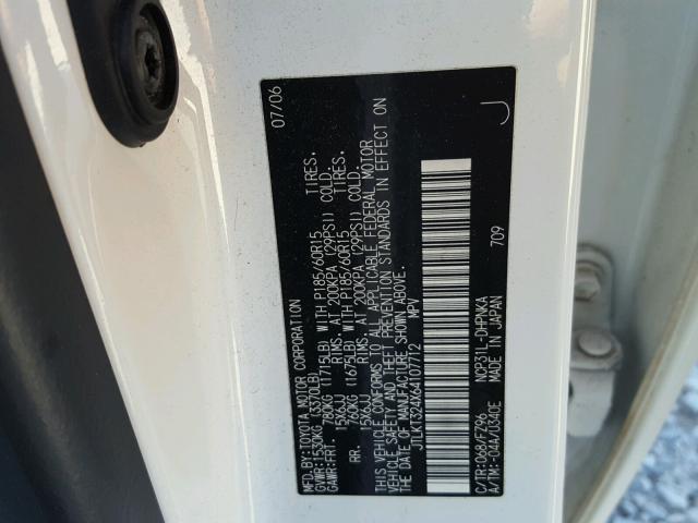 JTLKT324X64107712 - 2006 TOYOTA SCION XB WHITE photo 10