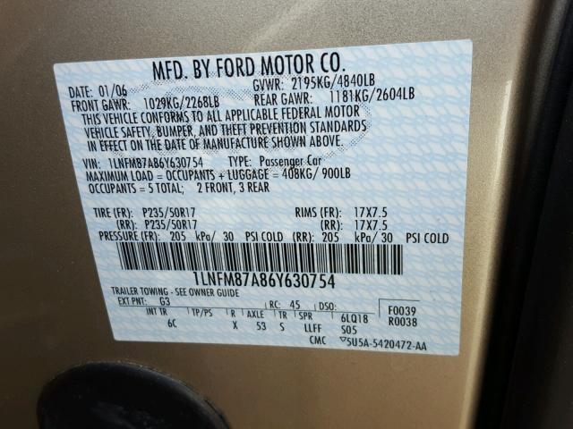 1LNFM87A86Y630754 - 2006 LINCOLN LS GOLD photo 10