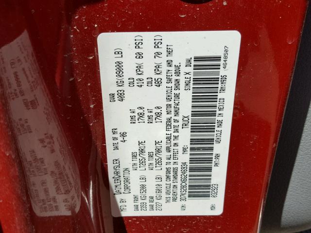 3D7KS28CX6G246934 - 2006 DODGE RAM 2500 S RED photo 10