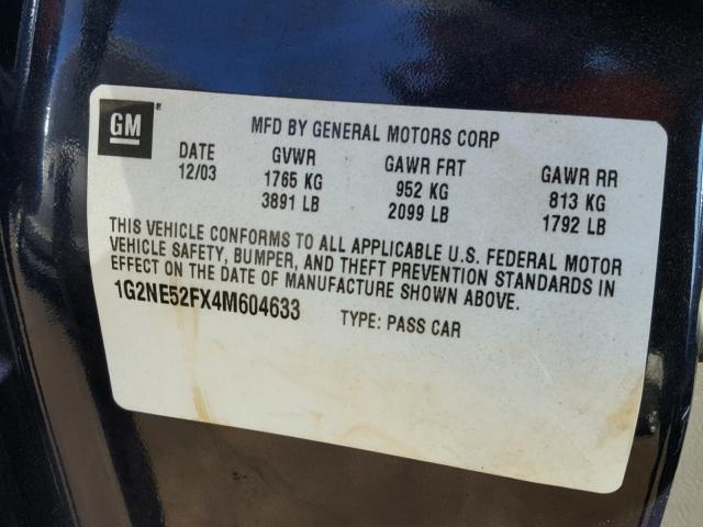 1G2NE52FX4M604633 - 2004 PONTIAC GRAND AM S Mavi foto 10