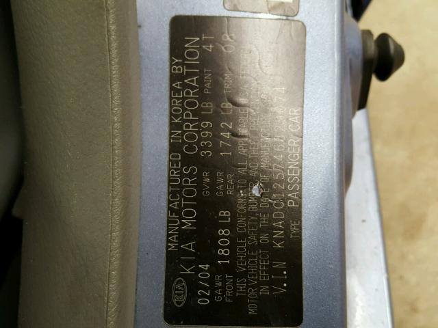 KNADC125746329074 - 2004 KIA RIO BLUE photo 10