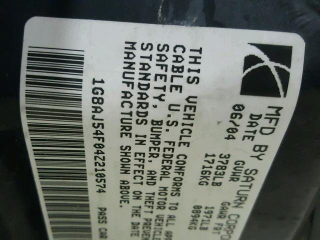 1G8AJ54F04Z210574 - 2004 SATURN ION LEVEL შავი ფოტო 10