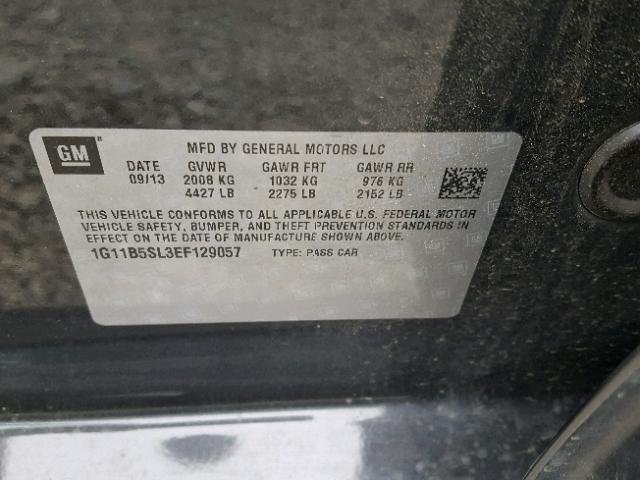 1G11B5SL3EF129057 - 2014 CHEVROLET MALIBU LS გრაფიტი ფოტო 10