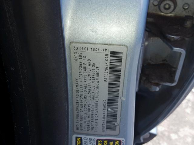 WVWTH63B44P150342 - 2004 VOLKSWAGEN PASSAT GLX 蓝色 照片 10