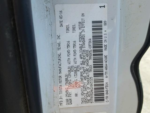 5TFRX5GN6GX065325 - 2016 TOYOTA TACOMA ACC WHITE photo 10