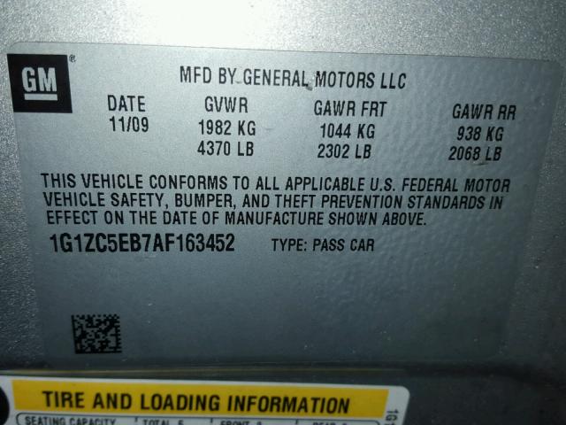 1G1ZC5EB7AF163452 - 2010 CHEVROLET MALIBU 1LT SILVER photo 10