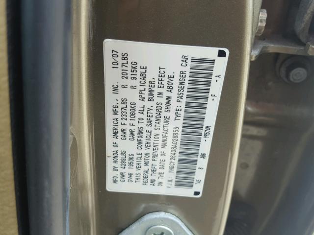 1HGCP26408A028855 - 2008 HONDA ACCORD LXP GOLD photo 10