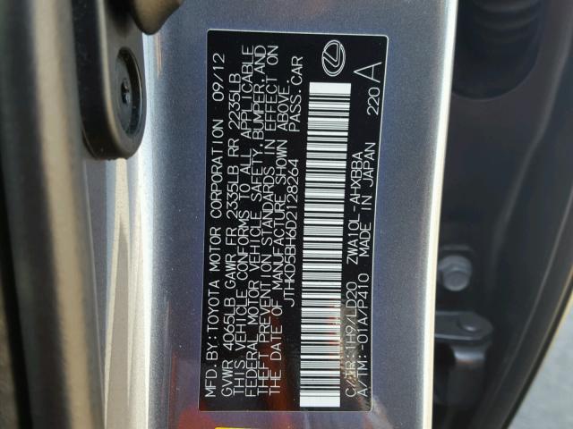 JTHKD5BH6D2128264 - 2013 LEXUS CT 200 GRAY photo 10