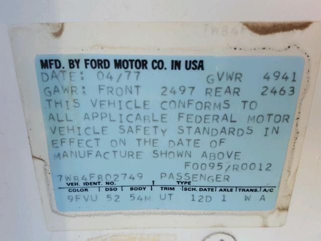 7W84F802749 - 1977 LINCOLN VERSAILLES WHITE photo 10