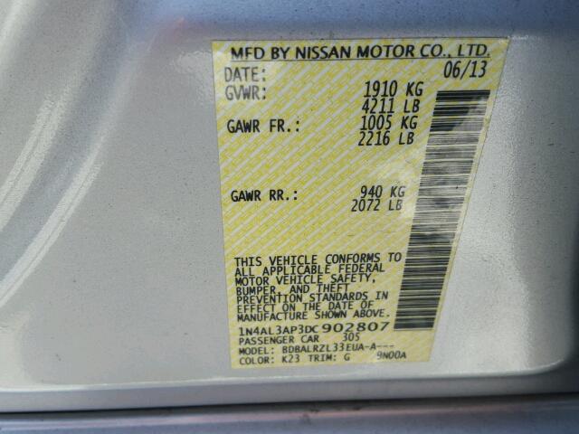 1N4AL3AP3DC902807 - 2013 NISSAN ALTIMA 2.5 SILVER photo 10