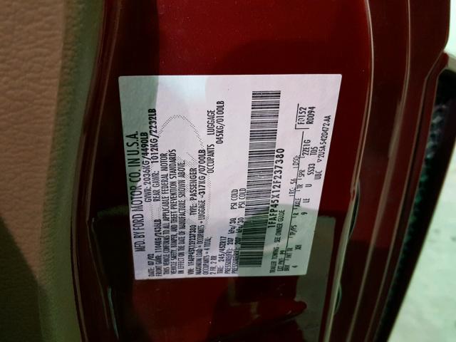 1FAFP45X12F237380 - 2002 FORD MUSTANG GT RED photo 10