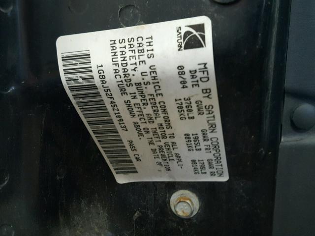 1G8AJ52F45Z109137 - 2005 SATURN ION LEVEL BLACK photo 10