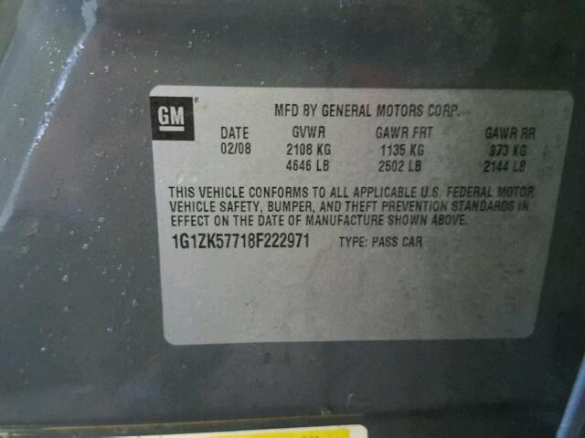 1G1ZK57718F222971 - 2008 CHEVROLET MALIBU LTZ 灰色 照片 10