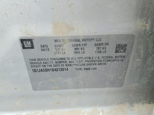 1G1JA5SH1D4213614 - 2013 CHEVROLET SONIC LS 银色 照片 10