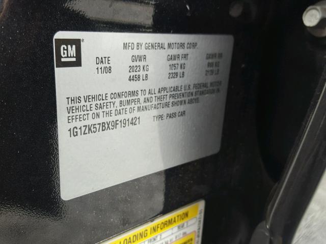 1G1ZK57BX9F191421 - 2009 CHEVROLET MALIBU LTZ 黑色 照片 10