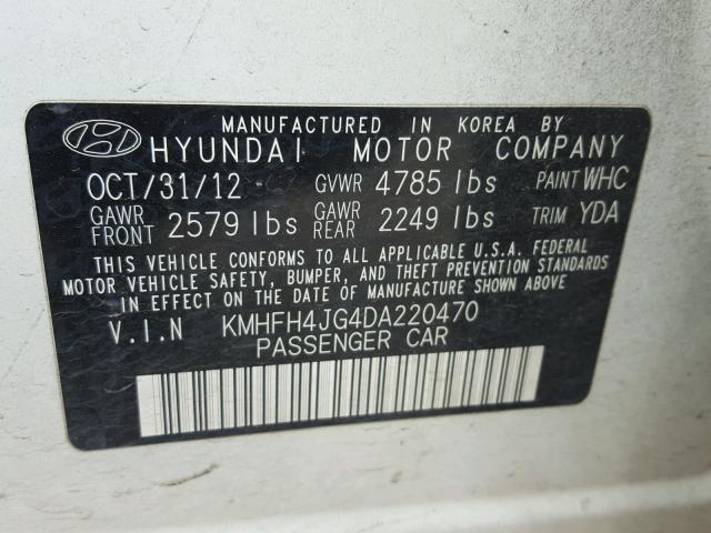 KMHFH4JG4DA220470 - 2013 HYUNDAI AZERA GLS WHITE photo 10