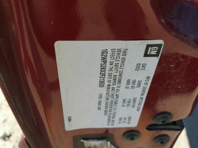 1G2WP52KX2F213639 - 2002 PONTIAC GRAND PRIX MAROON photo 10