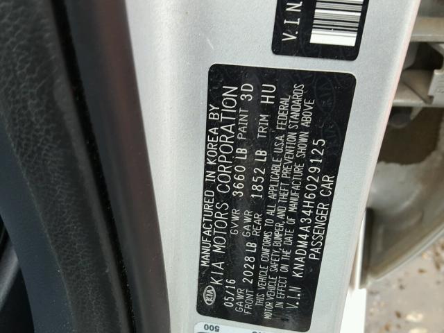 KNADM4A34H6029125 - 2017 KIA RIO LX Արծաթագույն լուսանկար 10