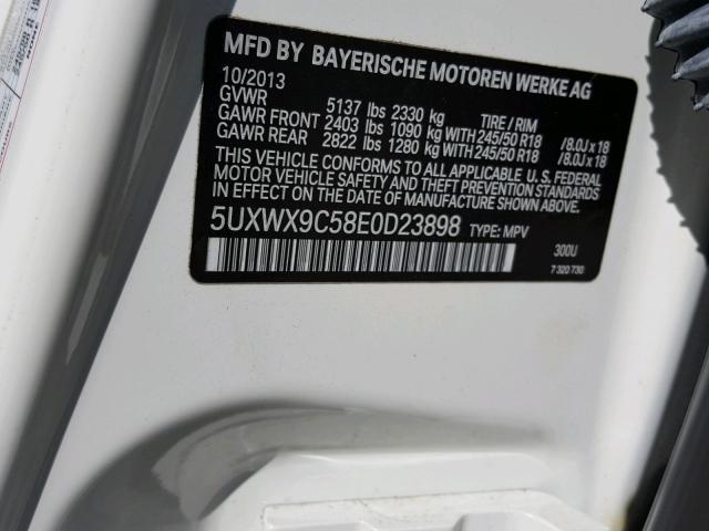 5UXWX9C58E0D23898 - 2014 BMW X3 XDRIVE2 WHITE photo 10