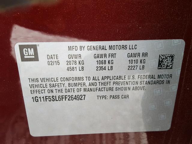 1G11F5SL6FF264927 - 2015 CHEVROLET MALIBU LTZ MAROON photo 10