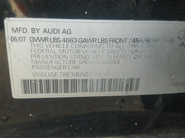 WAUAF78EX8A015510 - 2008 AUDI A4 2.0T BLACK photo 10