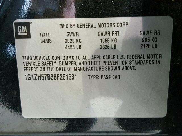 1G1ZH57B38F261631 - 2008 CHEVROLET MALIBU 1LT შავი ფოტო 10