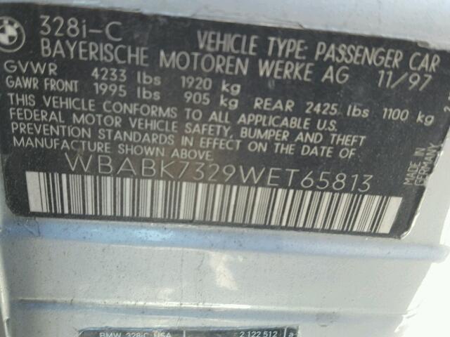 WBABK7329WET65813 - 1998 BMW 328 IC GRAY photo 10