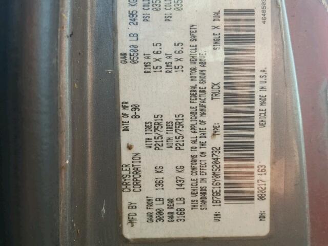 1B7GE16Y0MS204732 - 1991 DODGE D-SERIES D GRAY photo 10