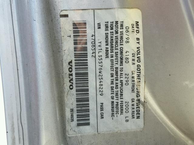 YV1LS5576W2548229 - 1998 VOLVO S70 SILVER photo 10