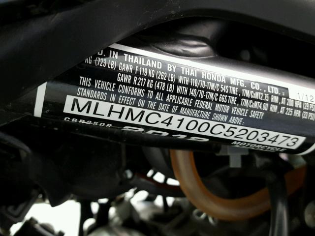 MLHMC4100C5203473 - 2012 HONDA CBR250 R BLACK photo 19